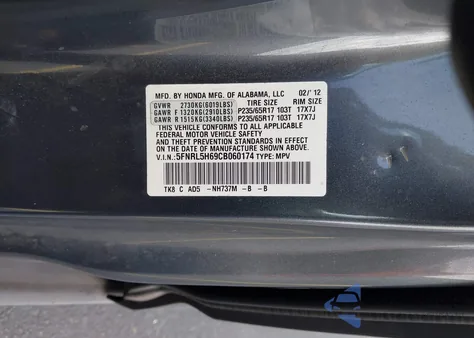 2012 Honda Odyssey Ex-L from USA, damaged, VIN 5FNRL5H69CB060174